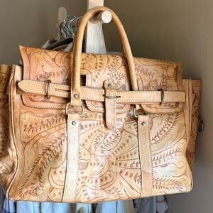 Vintage Tooled Leather Bag in Tan - Unisex